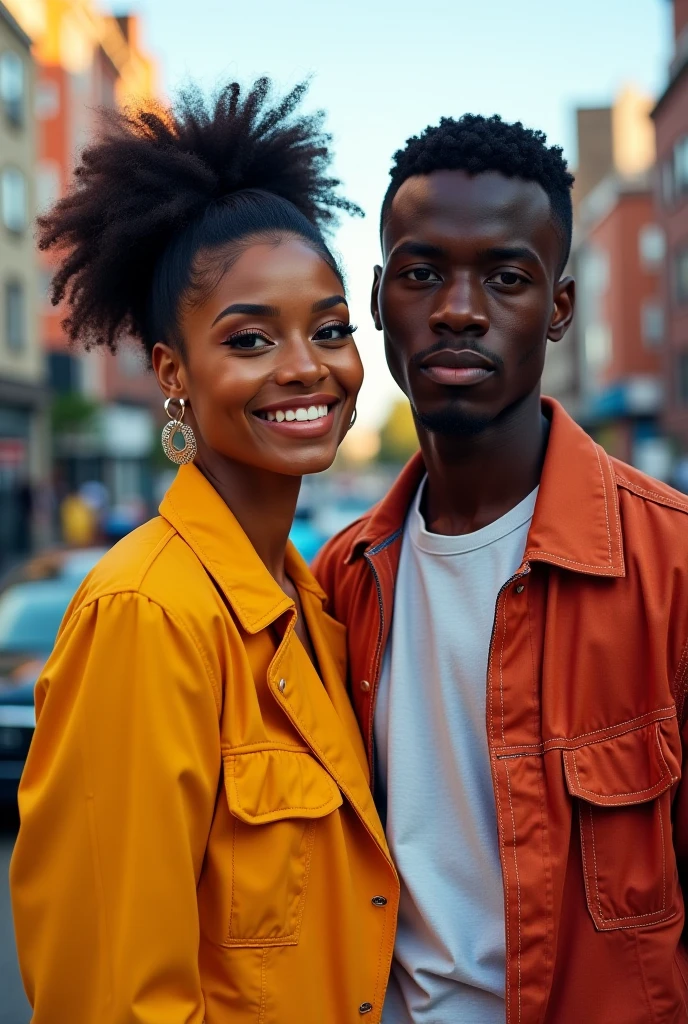 A beautiful blac girl standing with a handsome rich man wearing shirt with unbuttoned