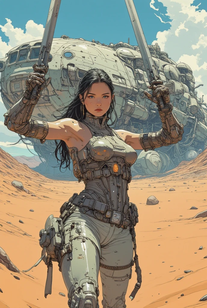 en estilo comic, basado en la pelicula prometheus, mujer perteneciente a la tripulacion de la spacecraft prometheus, exuberante y voluptuosa