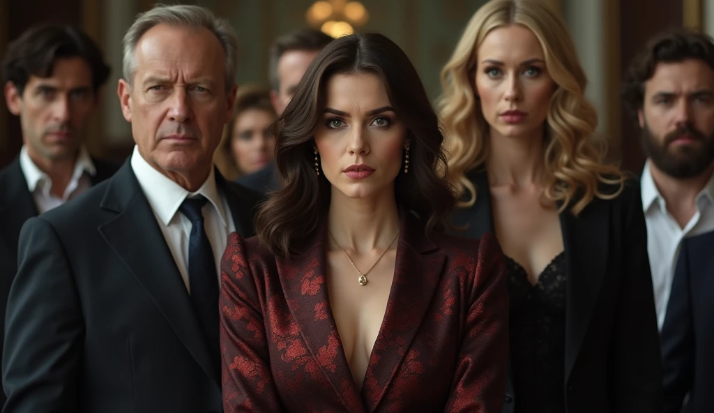 blonder woman,Homem forte de smoking , men in black and women in black, a 70 year old woman Family Style Turkish soap opera