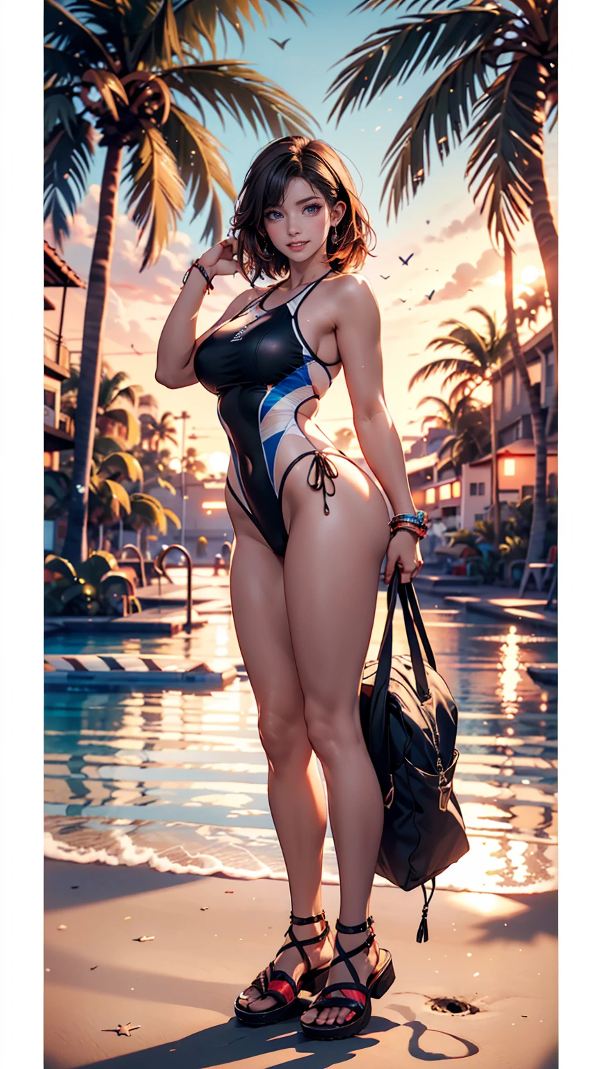 (masterpiece, photorealistic:1.4, extremely intricate:1.3), (photon mapping, radiosity, physically based rendering, ultra resolution, hyper-realistic, 8K), ((bodybuilder nineteen female, ((([large breasts:medium breasts:0.2], ([from below:side view:0.3], black white flowerprint swimsuit), upper torso), serious, arrogant, 19 years old, elegant:1.2)), long eyelashes, ((makeup:1.0, [skin detail:freckles:0.8]))), background outdoor rooftop infinity pool, submerged, faraway city skyline, professional photograph girl, (long braided hair [black hair:blonde hair:0.7])), BREAK ((sharp focus, dramatic, award winning, cinematic lighting, sunset), bokeh, blurry background, interaction, water reflections)