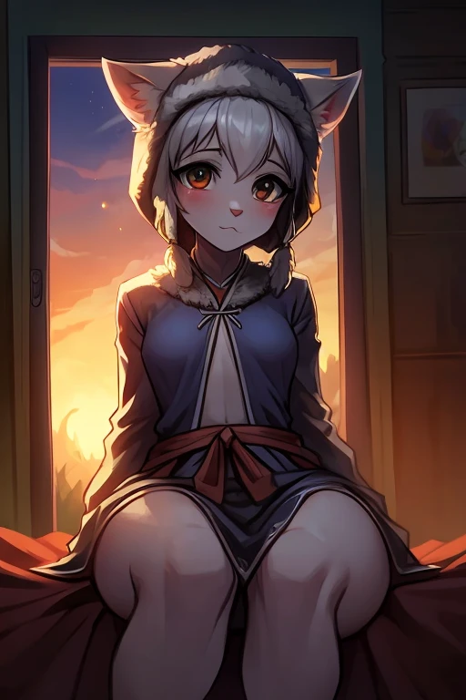 ((1 woman with penis, erect penis)),((with a cape on the back, with crown))),((medium breasts, bare breasts, erect breasts, grasping breasts)),((white ponytailed hair )),((red eyes, calm face)),((sitting on a golden throne, sitting on his back, right leg over left leg)),((in an evil haunted castle, at night)),((1 arm behind your back)),