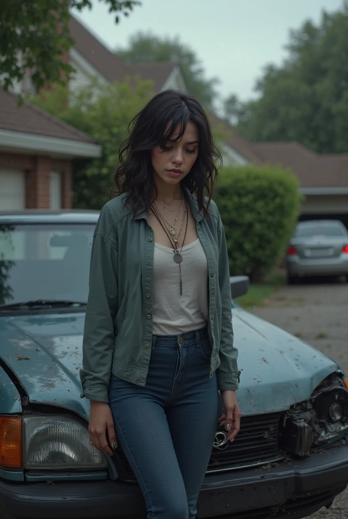 close up, In a post-apocalyptic setting, a young caucasian woman m4r1s0ly0tt4 wastelander, stands next to her rusted car at an abandoned gas station, exuding resilience and beauty amidst the desolate landscape.
tshirt
