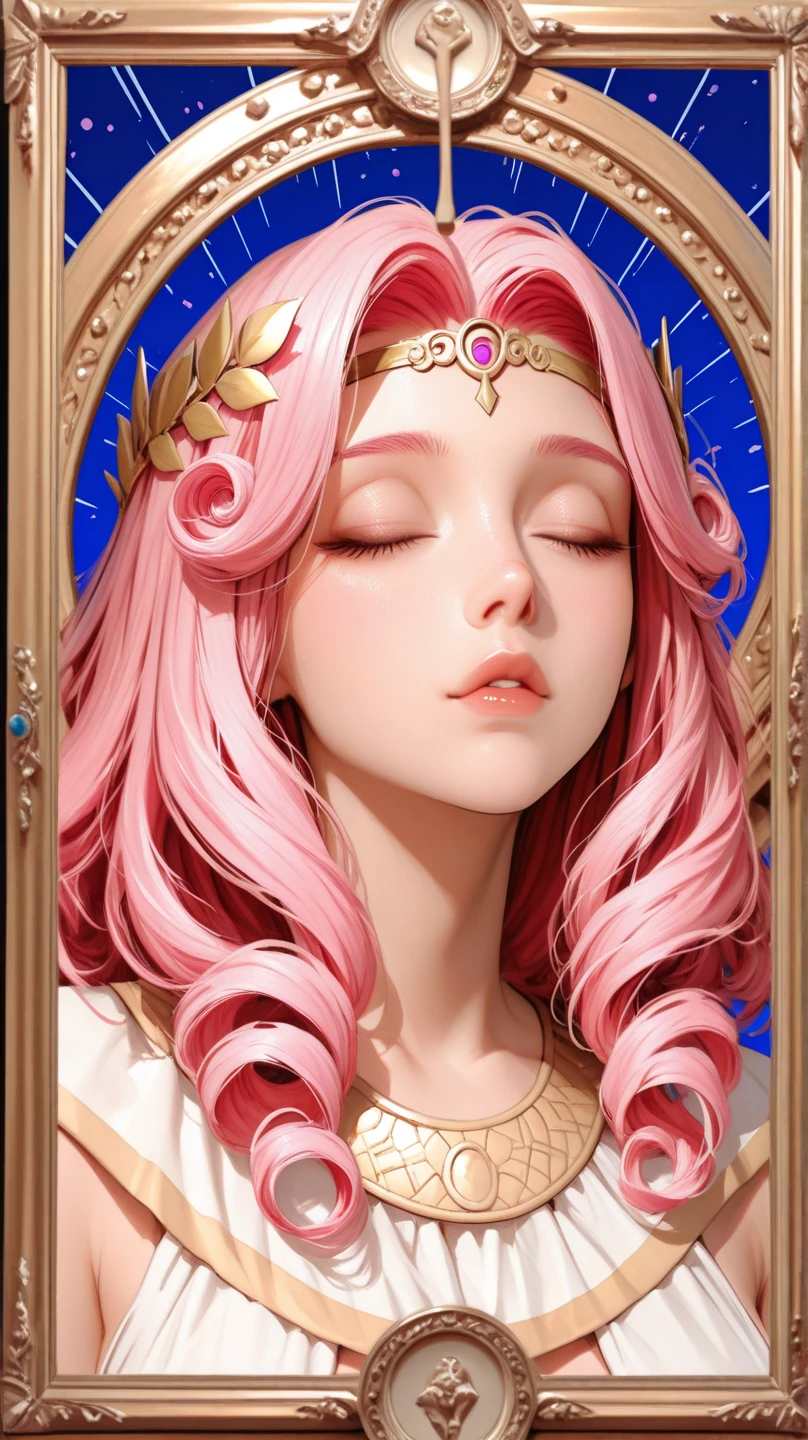 masterpiece, best quality, (extremely detailed unity 8k CG wallpaper), (best quality), (best illustration), (best shadow), absurdities, realistic lighting, night, darkness, giant, white clothing, ancient clothing, greek clothing, Goddess, Ancient Goddess, Aphrodite, deity, small breasts, pink hair, freckles, long hair, gold details, red flowers, pink smoke, glorious pose, night, moon, holding a heart, beautiful detailed glow, Luminous background glow, various hearts around