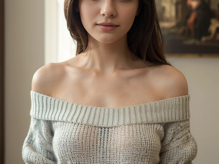 ((best quality)), ((masterpiece)), (detailed), 1girl, off-shoulder sweater, 