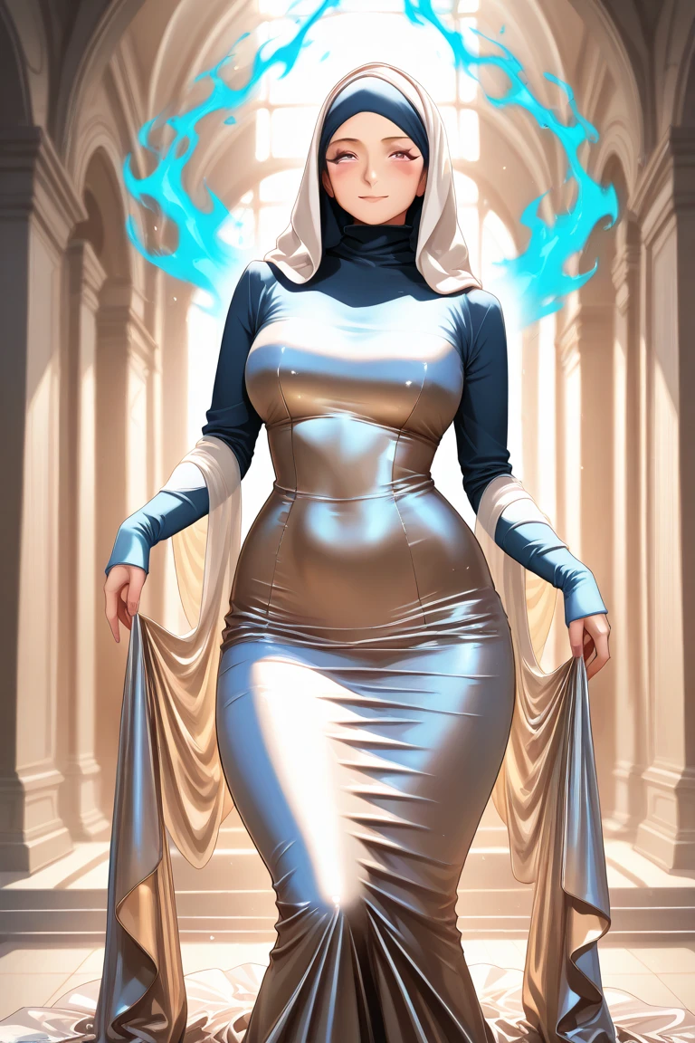 ahsoka tano, ((tentacle hair, glowing blue eyes, lipstick, makeup, narrow waist, skinny, medium breasts, alone, jewelry, earrings)), pelvic curtain, ((white dress, bare shoulders, cleavage, gloves)), full body, perfect body, (insanely detailed, beautiful detailed face, masterpiece, best quality) , (((solo))), (((1girl))), (((mature))), (extremely detailed 8k paper CG wall unit: 1.1), (wedding, castle, church, dusk), (smile face for the viewer), from behind