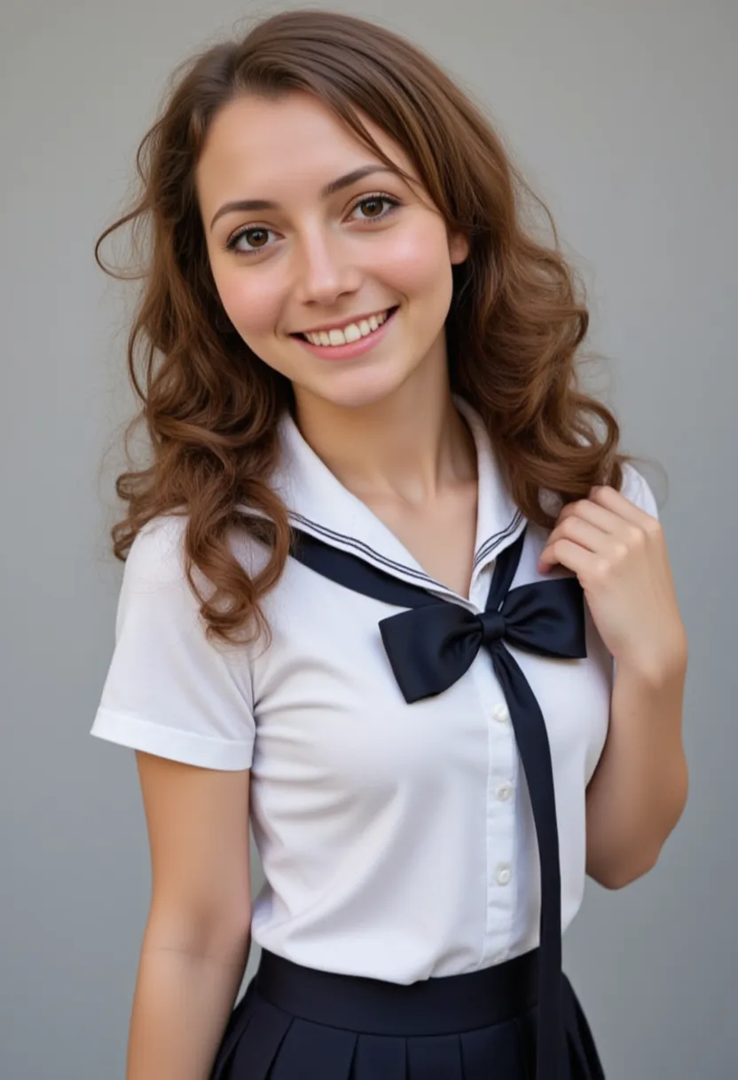 15-year-old woman with a tremendous body in a school uniform and wanting to be fucked