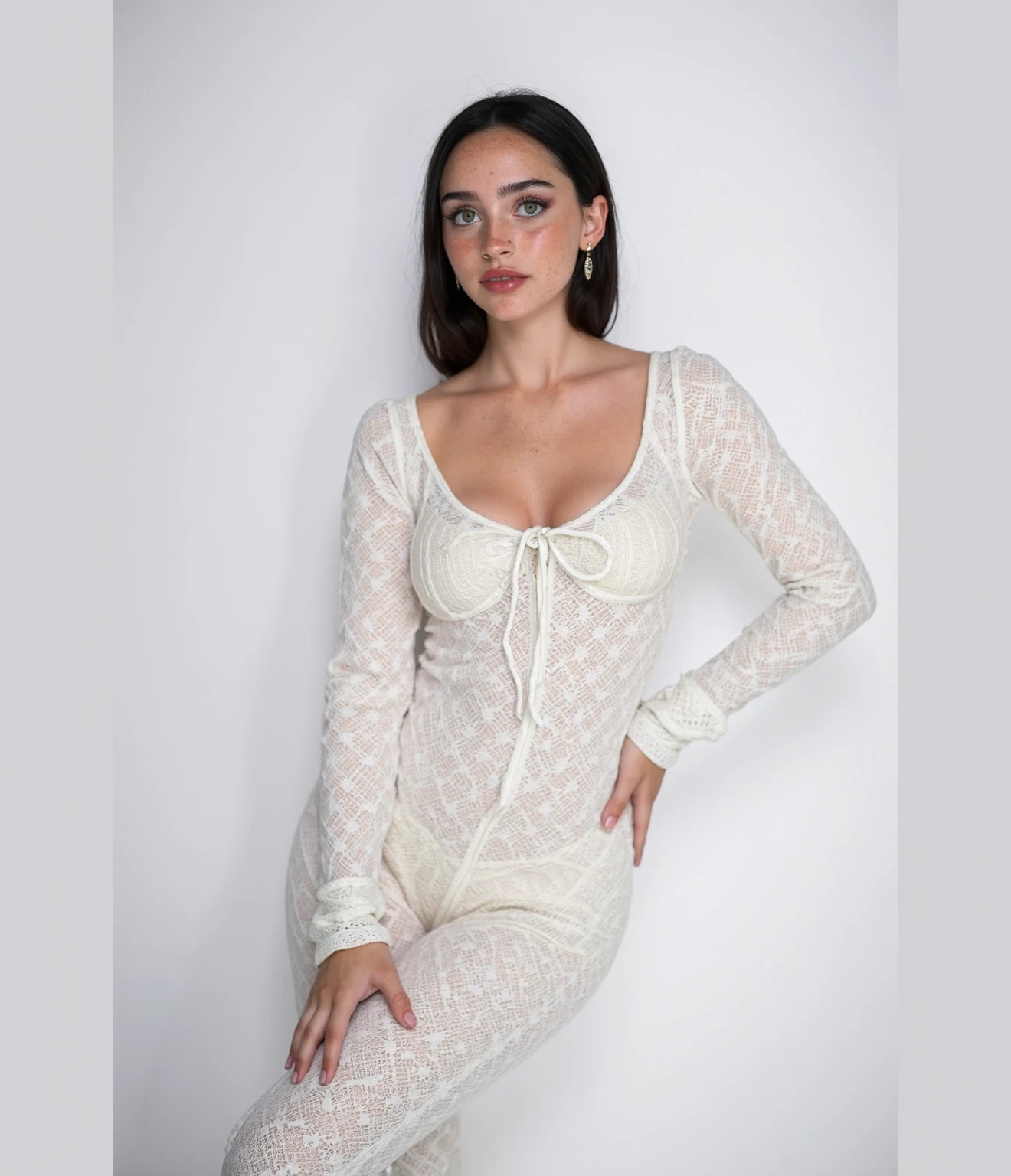 23-year-old hyper-realistic Latin girl with freckles, mood selfie for instagram, Ultra Definition, (photoreallistic: 1.4), 8k, calidad premier, fondos detallados, cara delicada, maquillaje natural, foto raw, iphone, HDR, Coqueteando con el espectador, tight clothing, sexy clothing