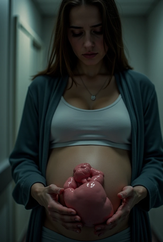 She filled her stomach with gas until it was distended.
