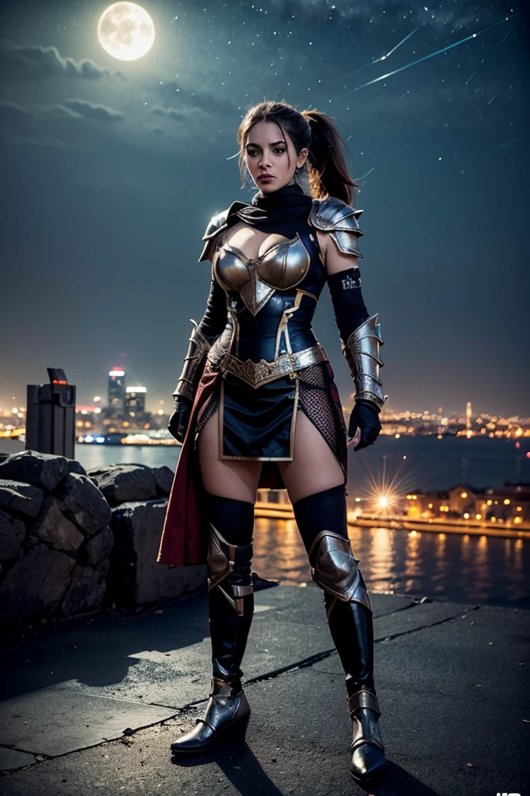 a photo of a very beautiful woman, as (warrior:1.1), (nighttime:1.3), (8k, RAW photo, best quality, full body, ultra high res, photorealistic, masterpiece, ultra-detailed, Unreal Engine) --auto --s2