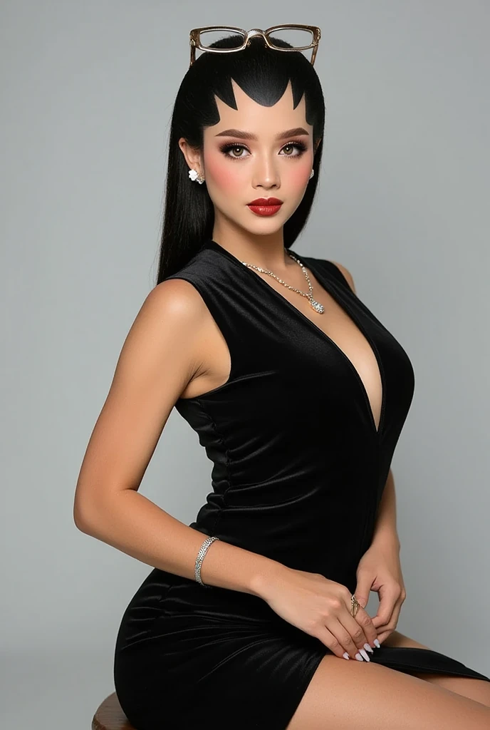 a close up of a woman in a white wet shirt and black short shorts, centre image, sukhothai costume, royal elegant pose, regal pose, mai anh tran, proud look, queen of the sea mu yanling, model posing, with crown, miss universe, pr shoot, top, mid shot portrait, full body photogenic shot, may, proud smile, perfect hands and fingers,