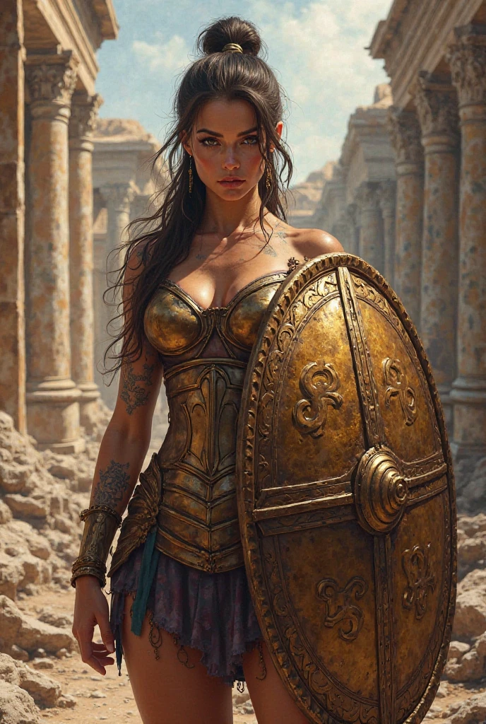Mythological tattoo of the aggressive goddess Athena