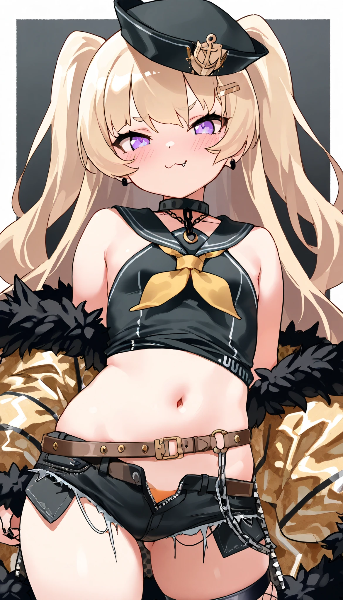 Masterpiece, Best Quality, illustration, city, 1girl, Mordred \(fate\), collarbone, Detailed blond hair ponytail braid, green eyes,,navel,thigh-high, covered_pussy,flat_chest,long_sworddangerousbeast,elbow_gloves,
,wolf_tail,wolf_ears,fang,happy,nihil,smile,spread_legs,claw_pose,armpits,open_mouth,angry,squat,bikini_bottoms,rise_hands,Highquality_hads,perfect_fingers,sweat,