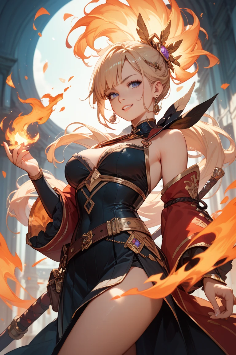 score_9, score_8_up, 1girl, sexy black lace dress, wizard, solo, blonde hair, mid parted hair, long hair, heart, curvy, solo, sultry look, fire, dynamic pose <lora:sdxl\Counterfeit-V3.0 Style SDXL_LoRA_Pony Diffusion V6 XL:0.8>