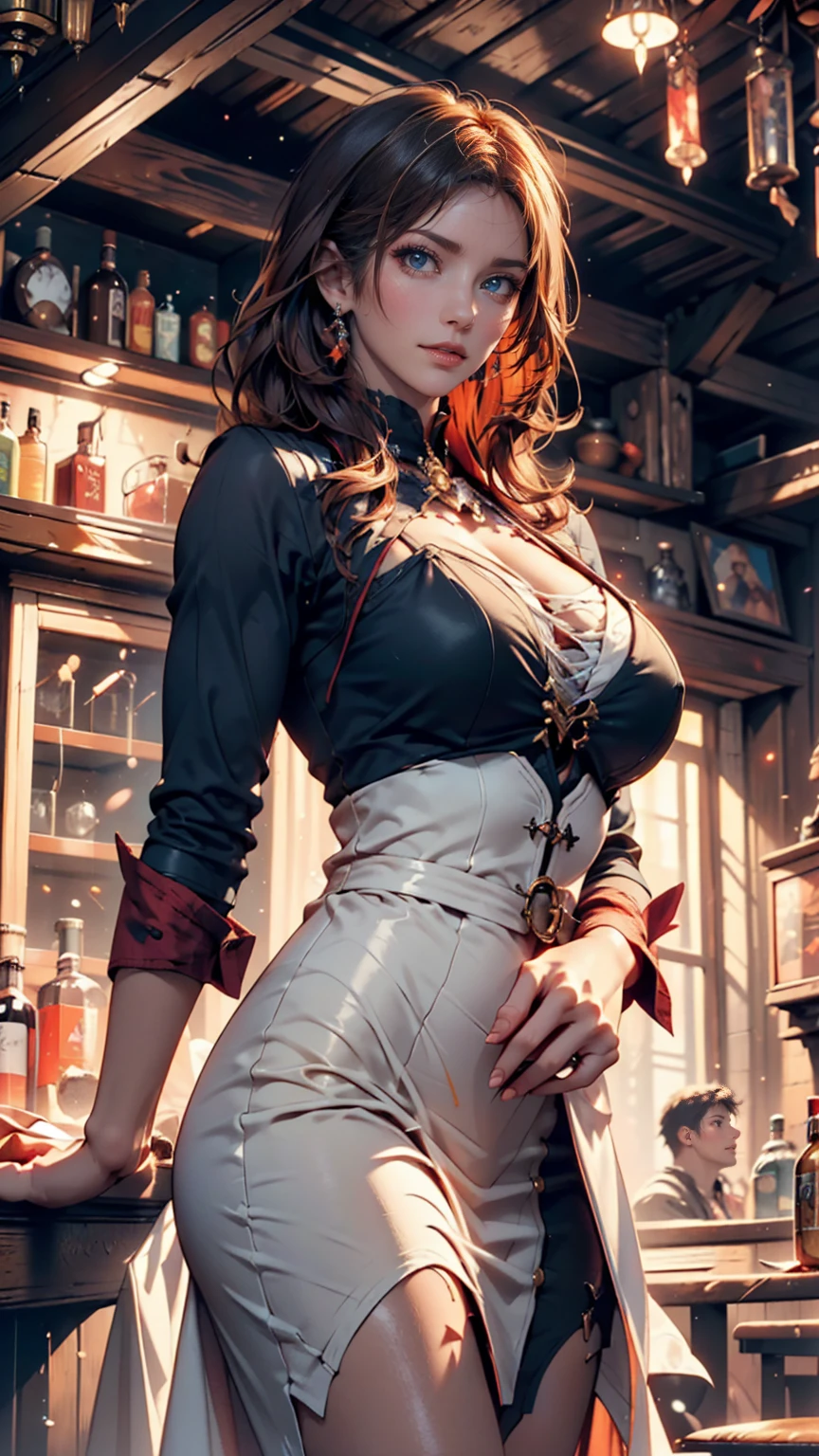 medieval female bartender using casual clothes