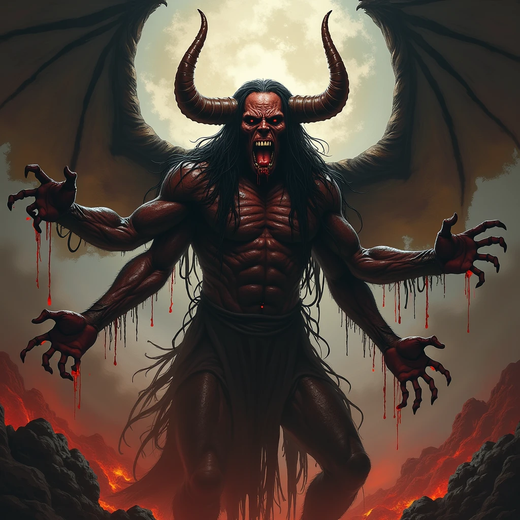 a surreal  oil painting of evil Baphomet in hell