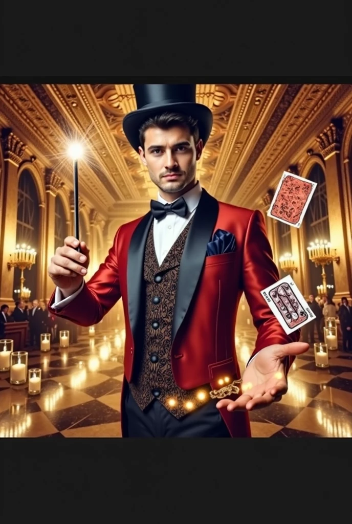 With a mischievous smile, Wear a top hat decorated with gear and glasses., Holding a deck of cards with mechanical hands, Surrounded by smoke and industrial background, With steam-powered engines and moving gears, Creates a feeling of mystery and intrigue.."