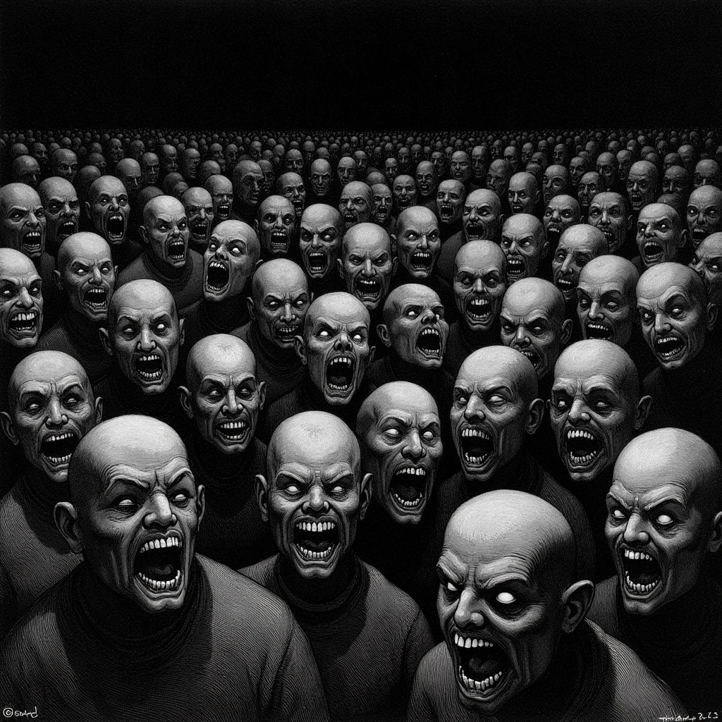 crowds of zombies stalking staring and chasing one girl