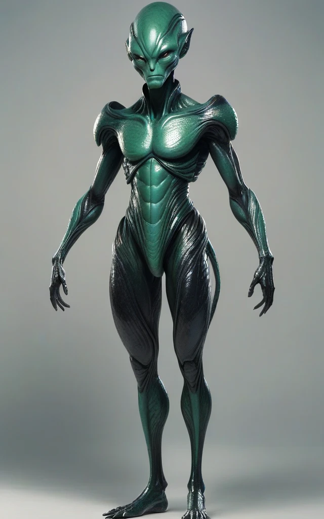 Beautiful girl fused with a crocodile. (High quality) (black and dark green image color). body suit. cyber style. she have great sword. spike accessory. Biological Armor. Biological helmet. eye mask.
