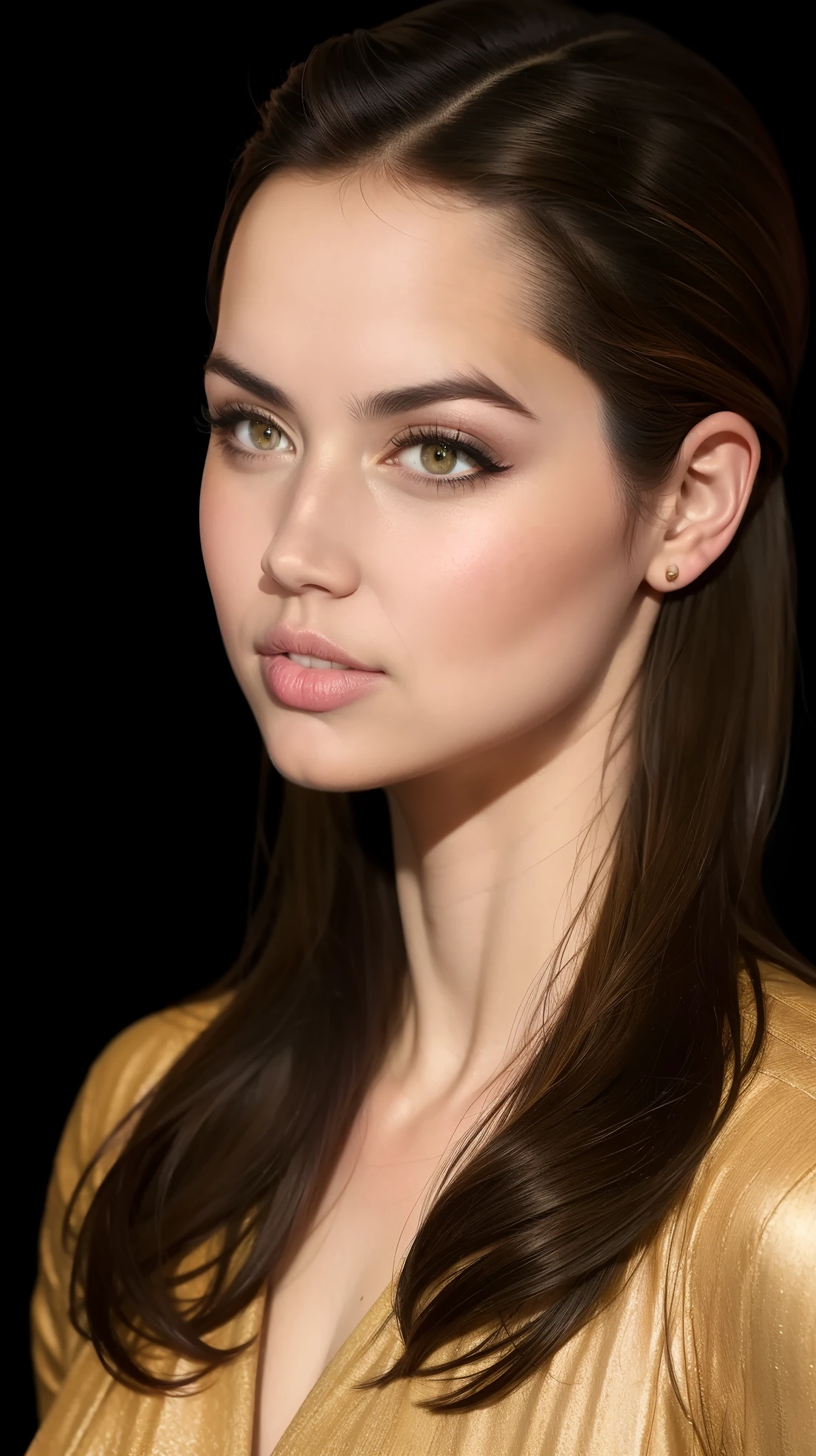 A seductive portrait of a woman, (medium plan), regatta, brown hair, skin texture, Digital Painting, illustration, (masterpiece, better quality:1.2), raised details, contrasting lighting, (BLACK BACKGROUND:1.5)