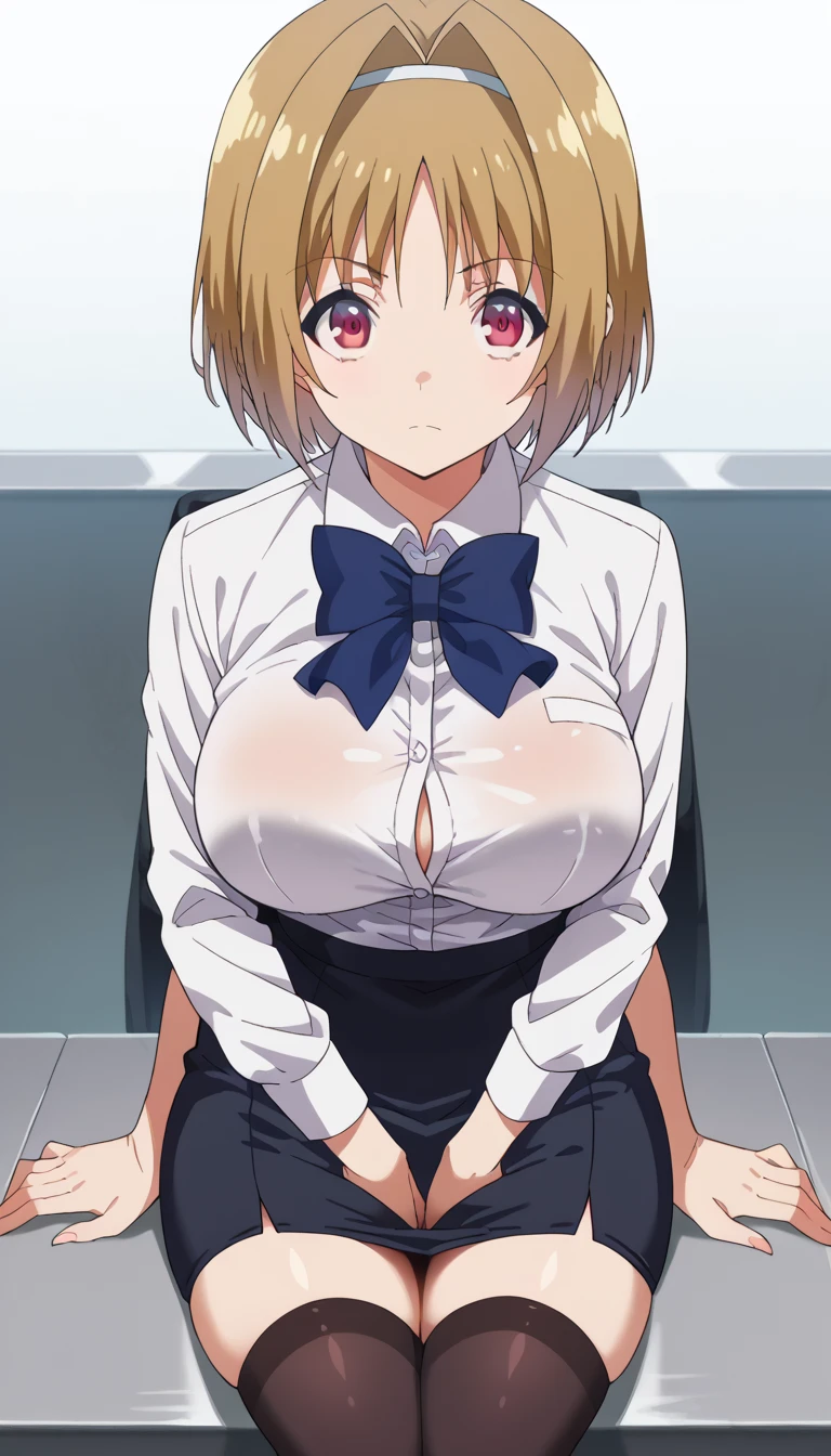 、(masterpiece、Highest quality)、Highest quality, Ultra-high resolution, (((masterpiece))), alone, Sweat、Big eyes, Composition from the front、Shortcuts、Embarrassed face、Blonde Hair、Cut your hair short、School classroom、Sailor suit、skirt、short hair、Browsing Caution、Upper body naked、Breasts exposed、Nipples、Large areola、Sitting in a chair without a backrest、Internal Medicine Examination、Woman showing her body、belly button、真Composition from the front、School Insurance Office、curtain、cubicle、window、door、Fluorescent lamp