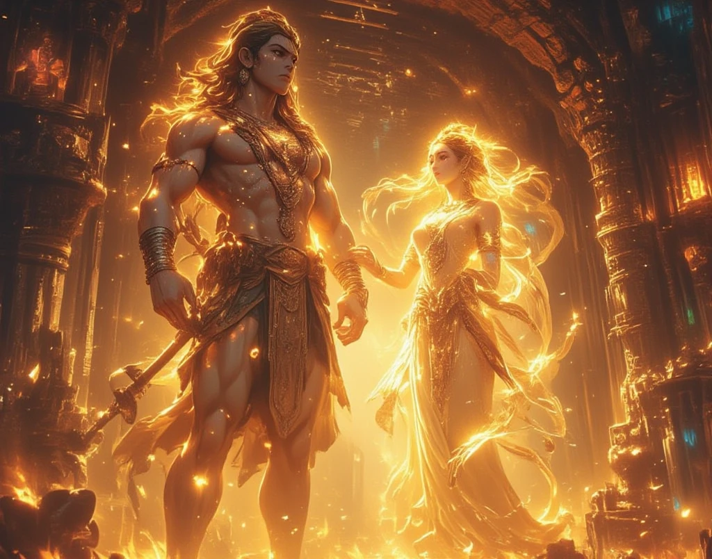 Golden Lotus and a golden Guanyin Buddha, through HD CG, Lightning, Lighting, 8K, Ultra HD, Blizzard style art trend, luminous fog luminescent body lighting, 8K HD