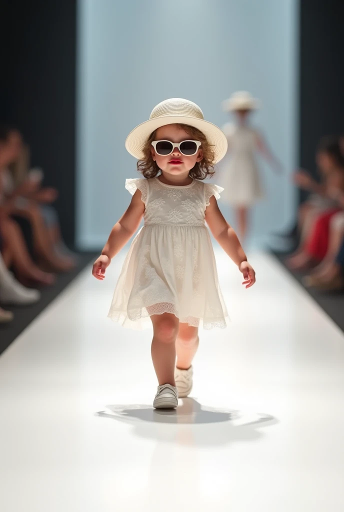 araffed little girl in a white dress and hat running down a sidewalk, cute girl, precious, very stylish, beautiful cute, cute:2, cuteness, cute woman, cute digital art, cute beautiful, cute adorable, young and cute, wallpaper - 1 0 2 4, cute little girl, adorable digital painting, cutest, little kid, very fashionable