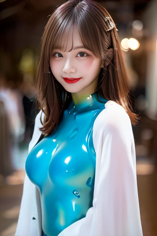 8K, Masterpiece, RAW photo, Best quality, Photorealistic, Extremely detailed Cg Unity 8K wallpaper, Depth of field, Cinematic light, Lens flare, Ray tracing, (Blurred background), (Dim light), (No one is in the background:1.3), (Full body shot), front footage, (Full body shot),
(Extremely beautiful face, Beautiful lips, Beautiful eyes), intricate detail face, ((ultra detailed skin)) 1girll, Pretty Korean girl, Kpop idol, 1 girl, (shy smile:1.3), (Pale skin), (brown hairs), big breast, wide hips, pale skin, ((straight long orange red hair)) ((high elegant ponytail)), shy smile, tender eyes, perfect slim body,
((wearing a silky sexy tight blue short jumpsuit)), ((camel-toe)),