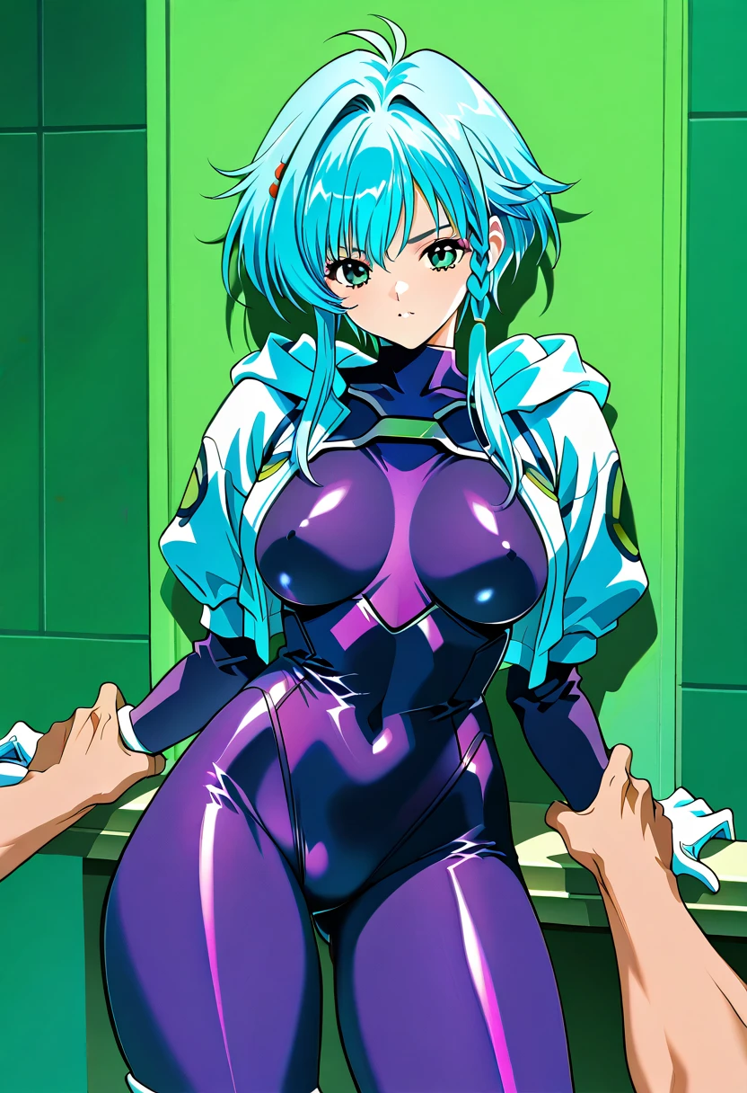 (vaginal insertion)(mechanical dildo), (metallic accessory), (exotic dancer)embroidery, (mechanical artifact)gears, (wet pussy)ejaculate(exposed vulva)(erect clitoris)(protruding labia), (erect nipples), narrow constricted waist, small hips, Dark Eyes, green eyes, slender legs, sci-fi