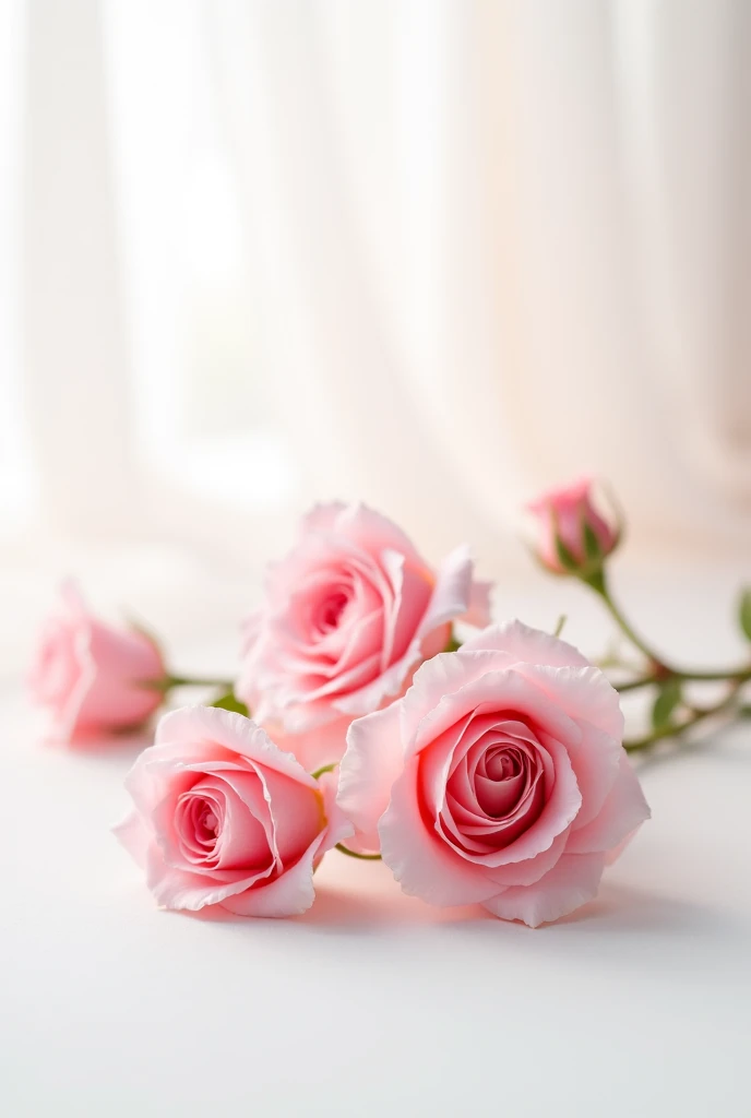 Creamy pink roses on a white background