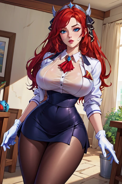 1girl,smile,(Masterpiece: 1.3), (Maximum resolution: 1.2), (Ultra HDTV: 1.2), Cinema light, Ultra HDTV, (Detailed eyes and skin), (Detailed facial features), HDR, 8k resolution, Sharp Focus: 1.2, Perfect style, beautiful face, accurate, anatomically correct, highly detailed beauty face and skin texture, detailed eyes, brown eyes, double eyelids, thin eyebrows, glitter eyeliner: 1.2, natural cheeks, glossy skin, fair skin: 1.2, shiny little necklace and earrings, (glossy lips: 1.4), natural lighting, masterpiece, highly detailed, illustration, game CG, absurdres, high quality, medium breasts, redhead, lightly curled hair, freckles, glossy lips, looking at viewer, lips parted, classroom, white blouse, cleavage, short black pleated miniskirt, school uniform, sitting, (legs crossing:1.5)