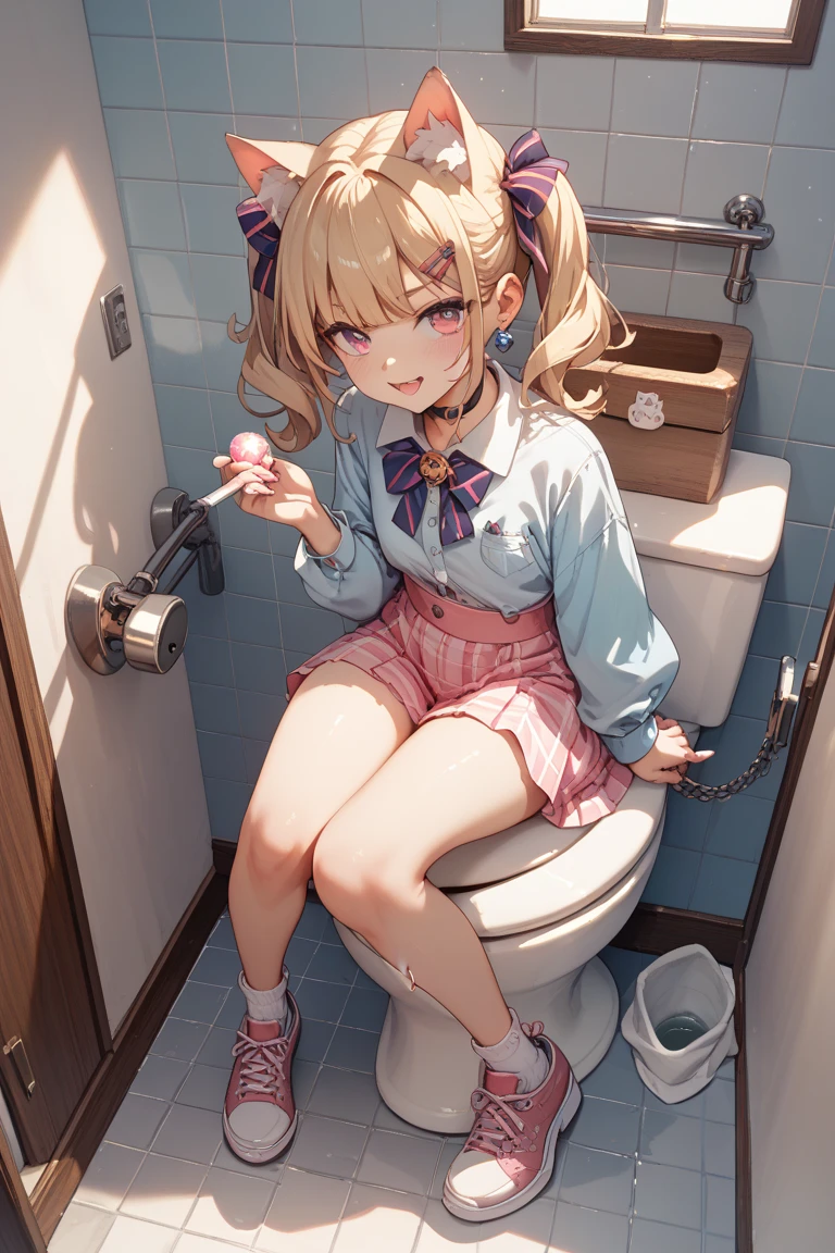 1 woman, full body, inside a hospital, hot nurse, silver hair, wearing a white apron with red details, open apron, no panties, no bra, showing her breasts, showing her pussy, little pubic hair, silver pubic hair, white skin with a pinkish tint, beautiful lips, perfect mouth, pink eyes, wearing red sandals, perfect little feet, pink painted nails, holding a medical record in one hand (long pink nails), holding a syringe in the other hand, orgasmic face, clear liquid dripping from her pussy.