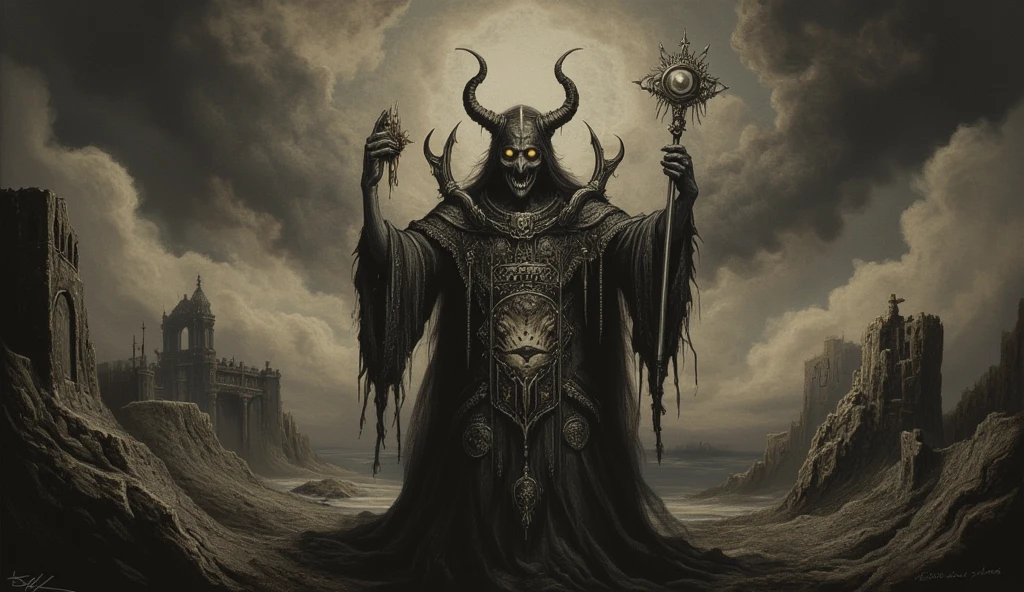 The card "The Devil" in the Tarot depicts the figure of a devil, representing our deepest desires and primordial impulses. The devil is portrayed as a powerful entity, with horns on his head and wings on his back, exuding an intense and seductive energy. He is standing on a raised platform, symbolizing control and domination. In his hands, the devil holds chains that are tied around the neck of a man and a woman, representing the slavery of carnal desires and vices. The two characters seem submissive, showing that they are trapped and imprisoned by their own choices. The letter emphasizes temptation, lust, and the manipulation of desires. The devil also represents the shadow within us, the dark and repressed aspects of our psyche that need to be confronted and understood. Despite its frightening appearance, the presence of the devil in the Tarot reminds us that we are responsible for our own choices and that we can overcome our limitations. He challenges us to face our fears and question our deepest motivations. The devil's card alerts us to the importance of finding the balance between our desires and our consciousness, avoiding falling into self-destructive or addictive behaviors. diabo cara de bode com pentagrama na testa