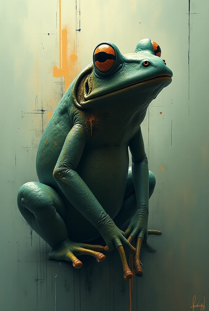 Make a humanoid frog with blue eyes