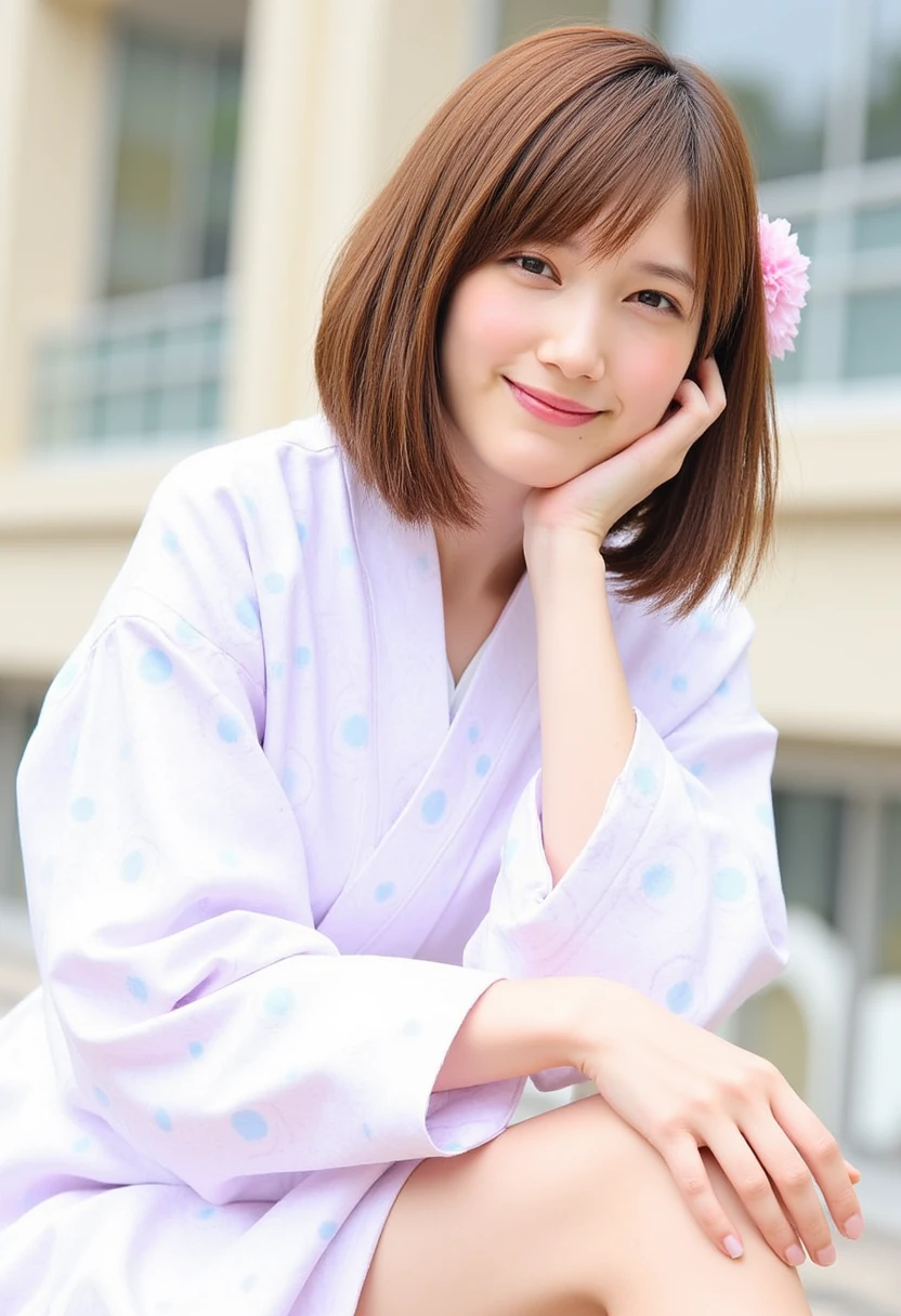 ((software: 1.4)), ((software, bathrobe, bony body,  extra short hair, side lock hair, smile, 1 girl)), ultra high resolution, (genuine: 1.4), Raw photo, highest quality, (photogenuineistic), concentrated ,soft light,((15 years old)),((Japanese)),(((young face))),(surface),(Depth of the bounds written),masterpiece,(Photogenuine),woman,bangs,( (1 girl)、1 girl、ほぼ裸のような露出度の高いsexyな服、美尻が見えるsexyなポーズ、sexy、erotic、sexual、erotic woman、SEXをしたがるwoman、Gonzo、nsfw