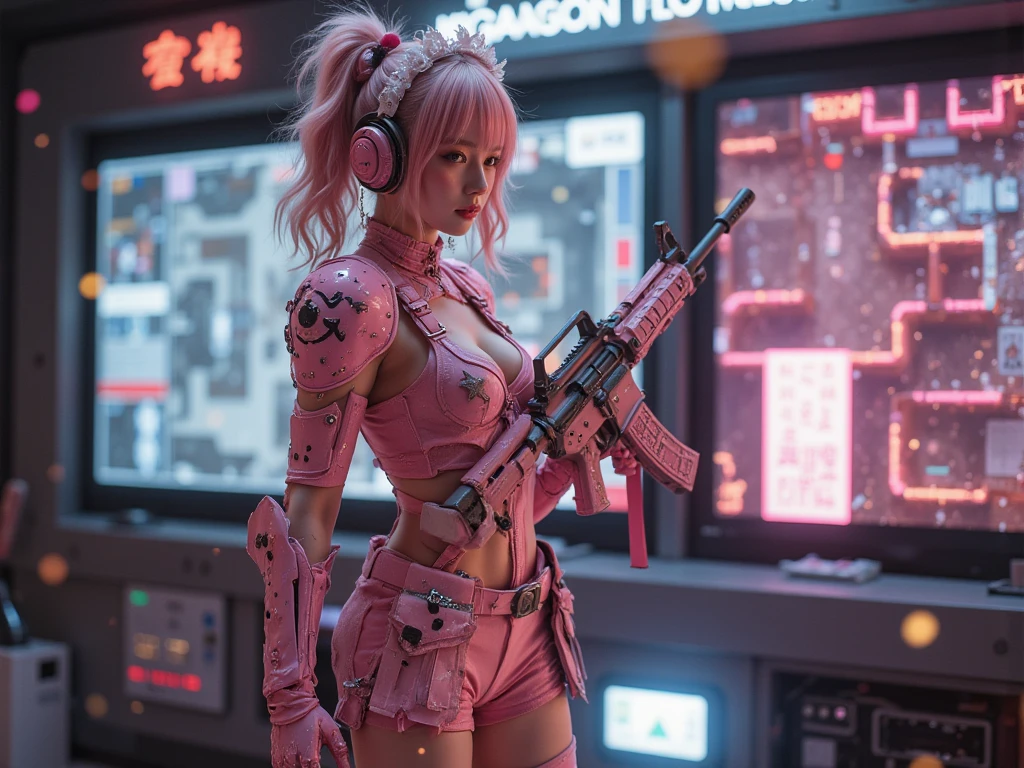 ((calidad superior)), ((obra maestra)), ((realista)), (Los detalles), (fotorrealista:1.5), puppet, marioneta de nadera humanoides tendidos en un piso de concreto, Science-Fiction, HDR, Trazado de rayos, NVIDIA RTX, Los ultra-Highres, Irreal 5, Sub-Surface Scatterring, PBR texturizado, Post-procesamiento, Anisotropic filtering, Profundidad de campos, maximum sharpness and sharpness, Regla de los tercios、8K RAW、(Luminescent Particles:1.4)、(super-detailed CG、Unidad 8k Fondos de pantalla、lighting like a movie、destello de lente、foco nítido、Girl with pink lingerie in robotic parts, Cannons, Armas, pistola, Arte cyberpunk、arquitectura cyberpunk