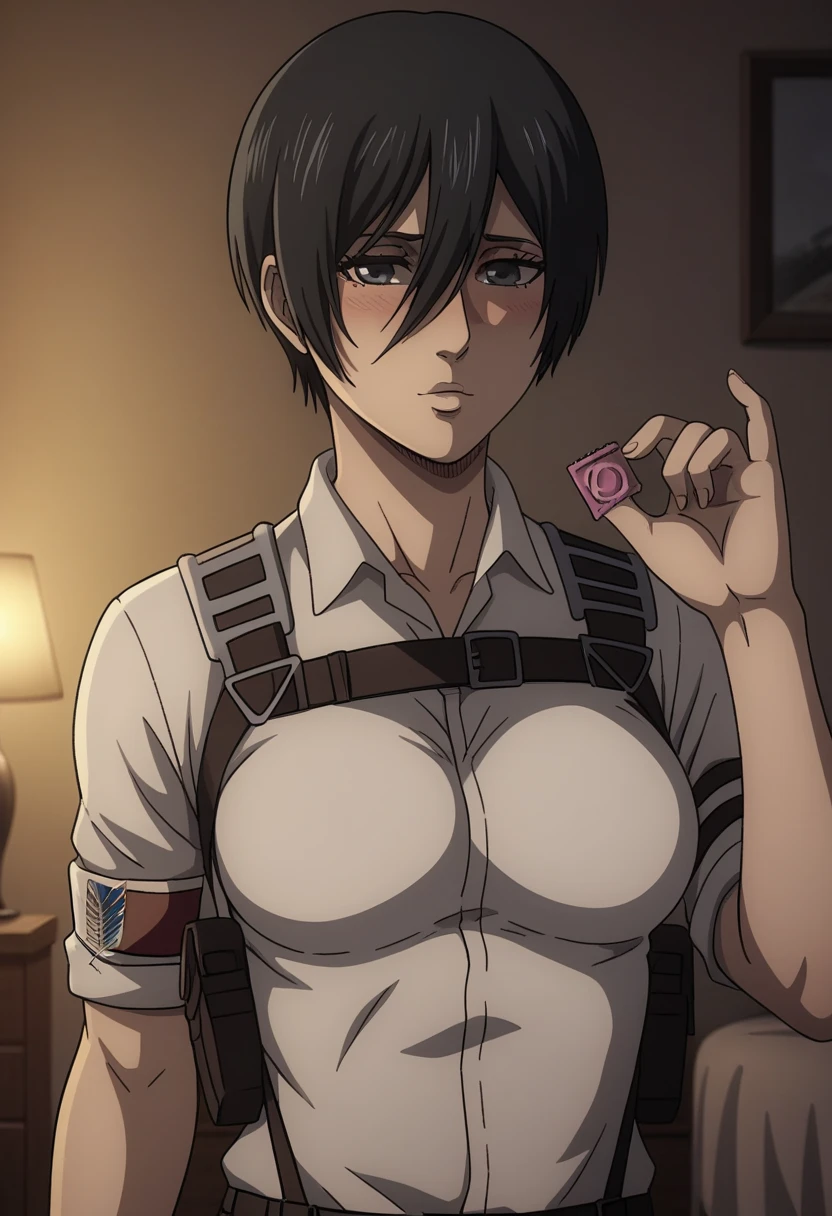 source_anime, rating_explicit, score_9, score_8_up, score_7_up, goth, gothic, black hair, short_hair, looking at viewer, no bra, open jacket, skirt, thighhighs, black skirt, yellow cropped jacket, hellsing, goth girl, ikuchan, smirk, green eyes, smirk, standing, outdoors,  night, night time, nighttime,  moonlight,  secluded forest, portrait, masterpiece, face focus, multicolored_hair, tomboy, huge thighs, tiny waist, vampire, fangs
