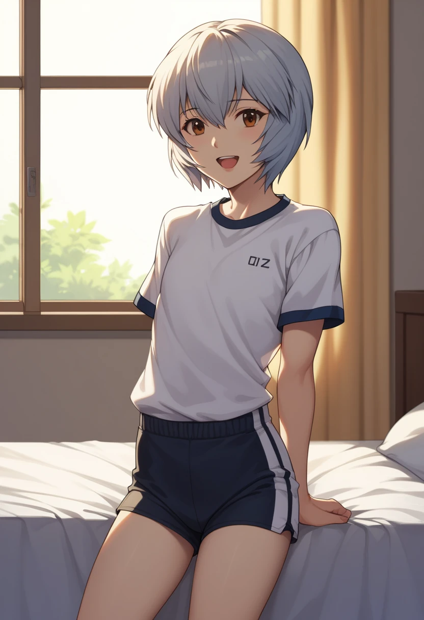 (8K、top-quality、top-quality、​masterpiece、ighly detailed: 1.2)、女の子 1 人、The upper part of the body、A woman has an (Margot Robbie) Similar to、I'm wearing my boyfriend's Y-shirt and panties、(naked shirts、Pulling the shirt)、full of shyness、half laugh、at noon、 frombelow、Short hairstyle with silver hair and bob, Hair tied in a bun with a hair clip, Pink eyes