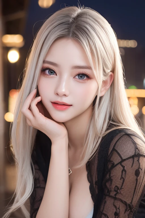 (Masterpiece: 1.2, highest quality), (real photo, intricate details), 1 Lady, Solo, Upper body, Casual, shoulder length hair, Minimal makeup, Natural fabric, Face close-up, Smile, Home, white hair, blue eyes, cat ears,full body portrait,sexy dress,big breast 