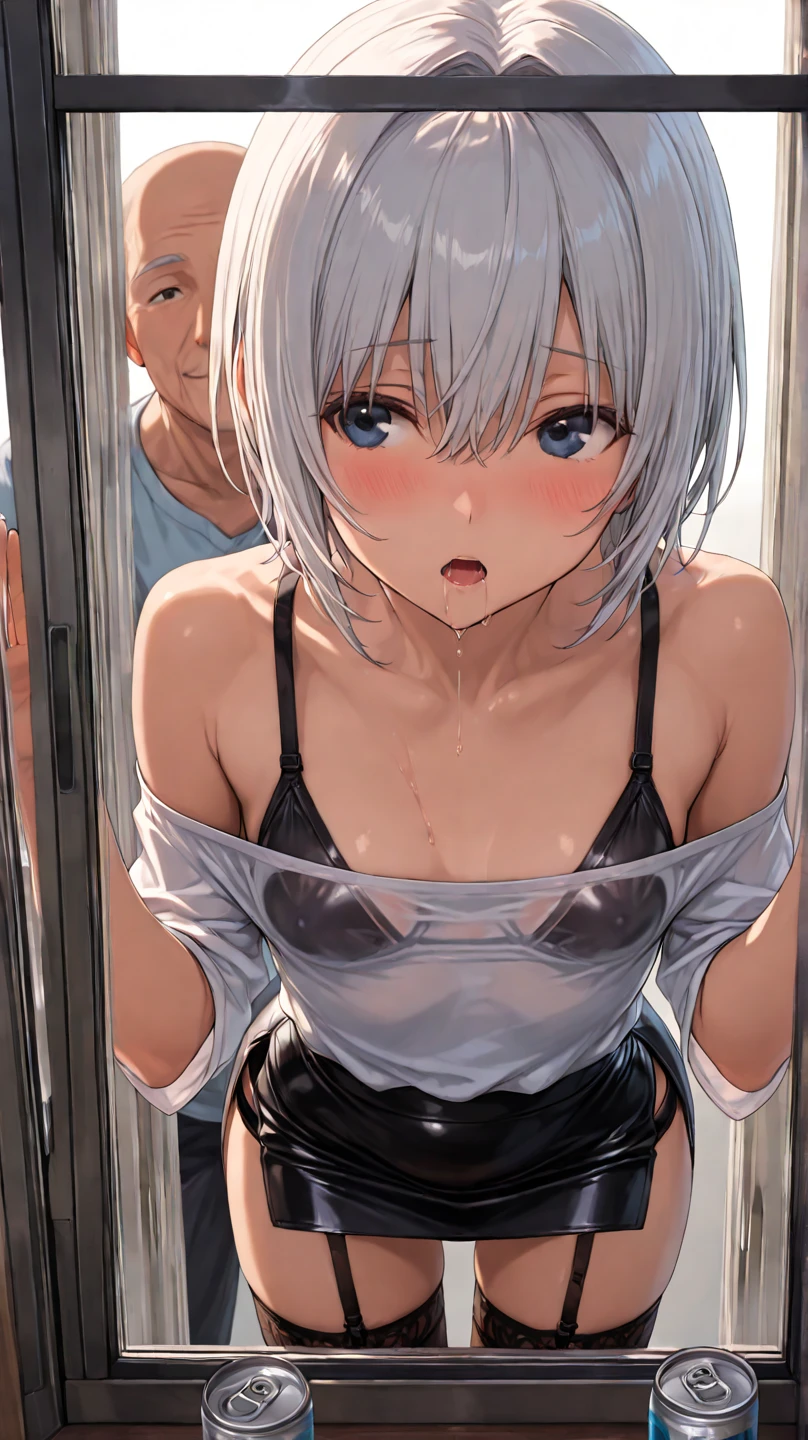 NSFW,masterpiece,Highest quality,High resolution,Super detailed,Shirakami Fubuki\(Hololive\),Gray Hair、One-sided braid、Ahoge、Earrings,Fox ears,Fox tail,Mesh crop top shirt,Halter neck,Sleeveless,Denim shorts,blush,(Ahegao),(Inside the train),(Seduce),(Middle-aged men),(Having sex),Insert your dick,Creampie,(Squirting),(rape),(rape),Leg spread,(Give in),(Falling into Pleasure)