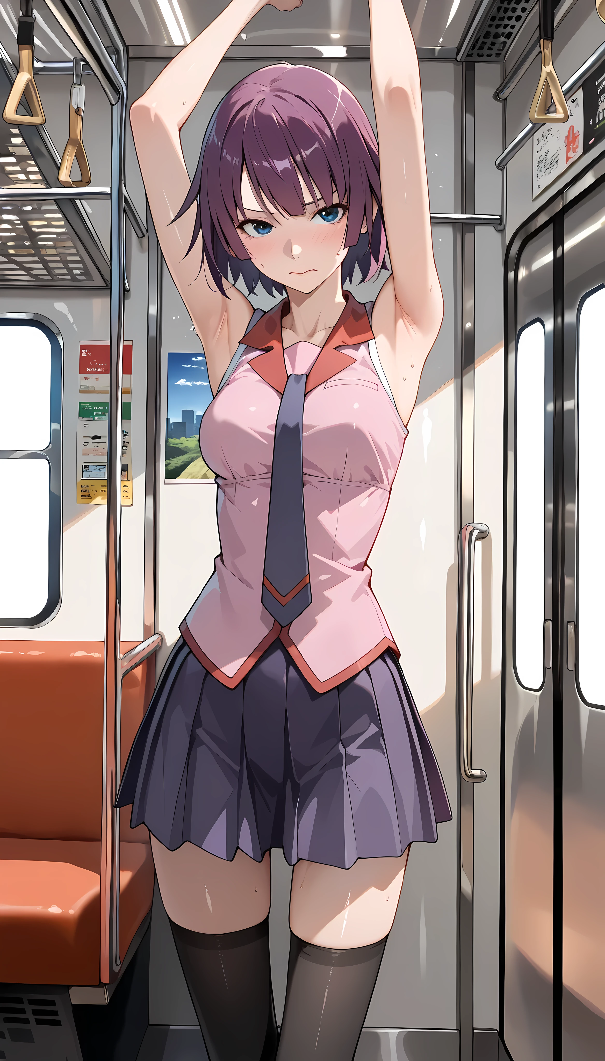 NSFW,(8k, Highest quality, masterpiece: 1.2),Fullbody:1.5, (Realistic, photoRealistic: 1.37), (beautiful face),Very detailed face, (One girl:1.5),(shame:1.3,shyness,embarrassed:1.4,constricted pupils:1.5,disappointed,Humiliation: 1.2), Beautiful attention to detail, Floating messy boy's short Hair, (shirtlift:1.3), black stockings, skneakers,(whole body:1.2),(mob people,(flat chest:1.1)),background blur,(at train),tears:1.1,(nude,carrying randoseru backpack:1.3),show teeth,standing,(crowded:1.4)