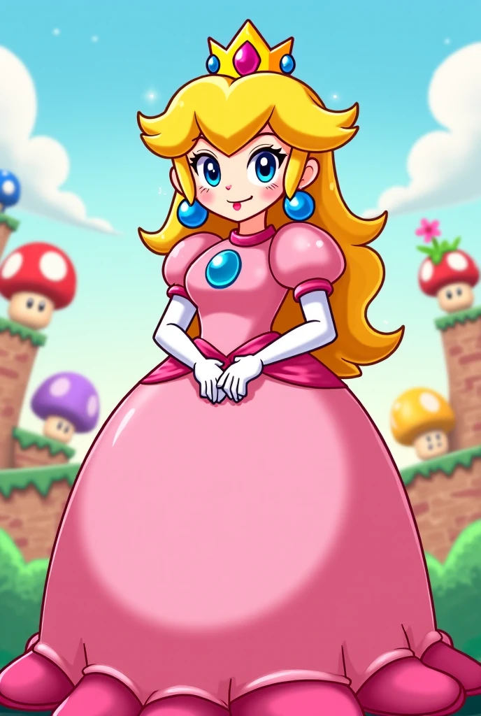 (best quality, masterpiece), (solid outline:1.2),
(princess peach), simple background, side by side, full body, Sexy pink dress, long blonde hair, crown, wavy hair, detailed face, smirking, medium breasts, model pose, shoes, Cleavage, face view, ass view, white panties