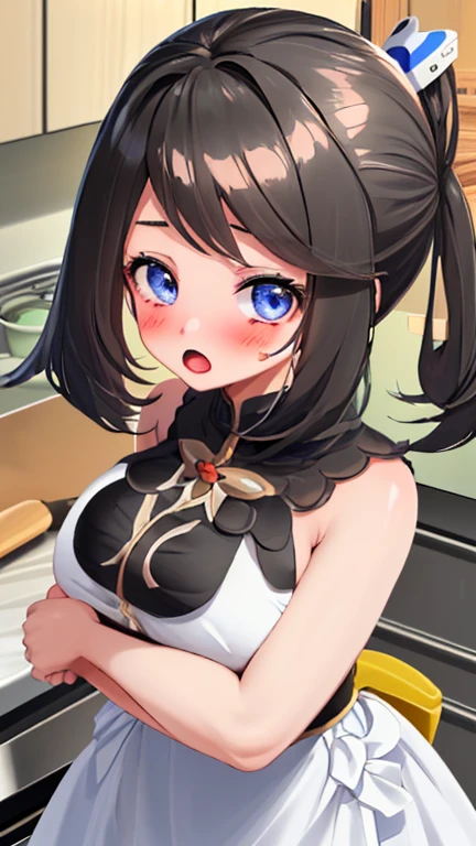 highest quality, masterpiece, High resolution, alone, {Aaron_Kantai Collection:1.15}, black_hair, length_hair, hair_ornament, hairband, Brown_eye, hairclip, blush, smile, headgear, chest, , hair_between_eye,, ((Office Background, Living Room Background))(Thin pastel green panties), (Thin pastel green bra), (In underwear), (Flashy underwear), (lingerie), Fully nude, Squat