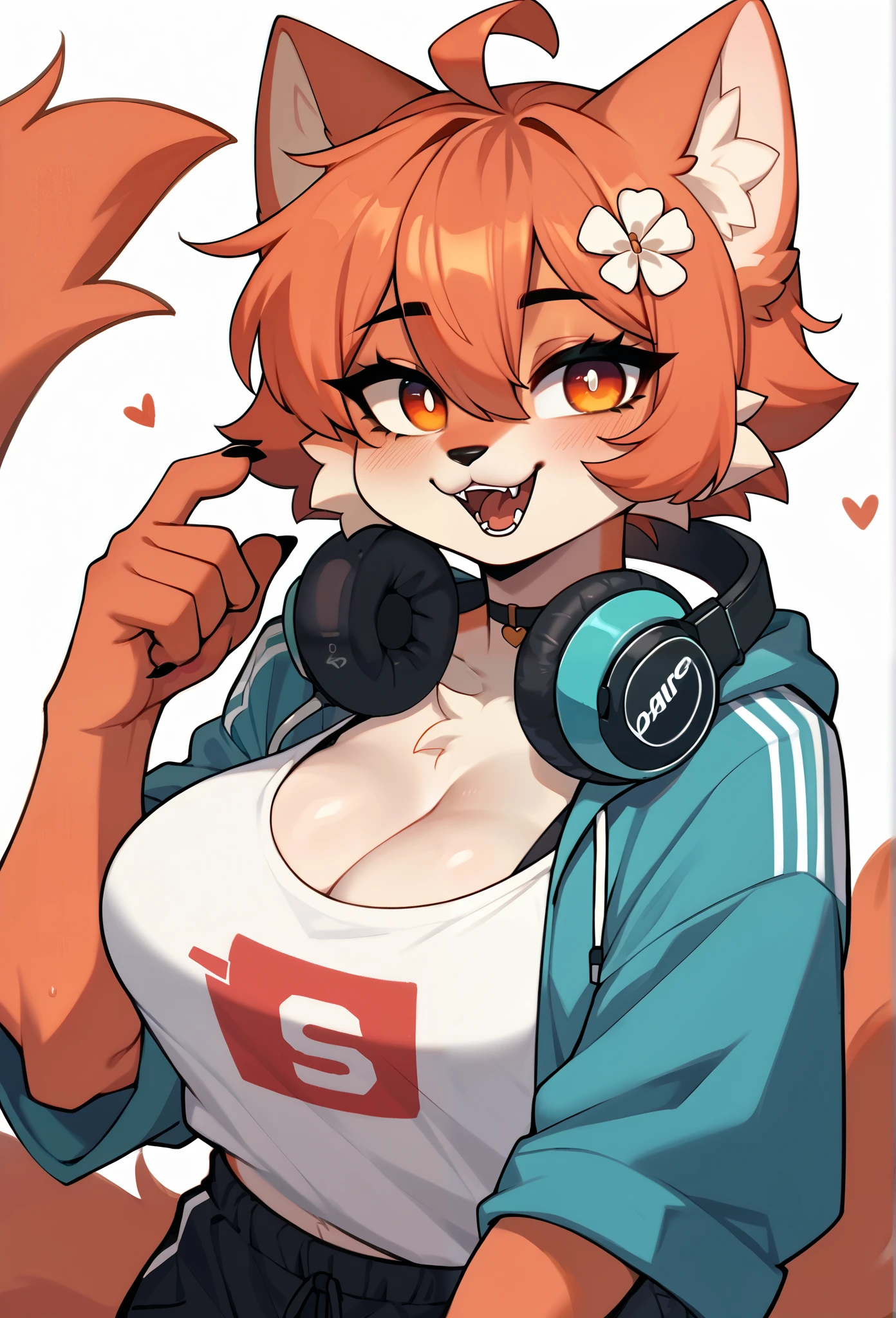 Alone , feminine, Sillycat , vtuber , thin body pupils, source : anime, best quality, seductive expression, ambiente de vtuber, anthropomorphic, big breasts:1, cowboy pose:1, headphones
