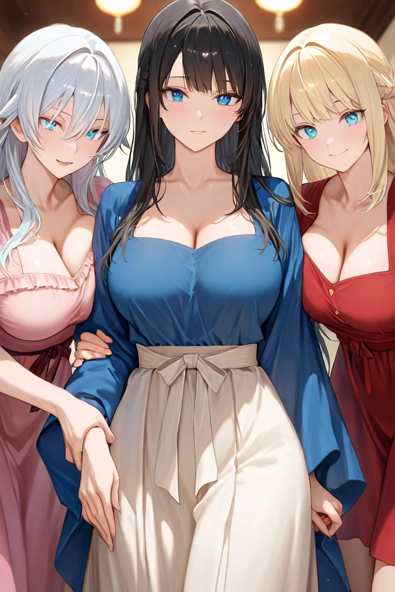 highest quality, Super detailed, (Ultra-high resolution,8K), Ultra-high definition 4K, (Perfect Anatomy, Anatomically correct), (Five Sensual Housewives:1.4), ((Skirt Lift)), (Beautiful Eyes), (Detailed eyes), (High-quality facial beauty), (In the Storm:1.2), Friendly, (Photorealistic), (Detailed big breasts), Soft Skin, Glowing Skin, (Floral Print Lounge Slit Dress), Bright lighting, Very heavy rain, (Five Sensual Housewives:1.4), colorful, Goddess-like beauty, Professional photography techniques