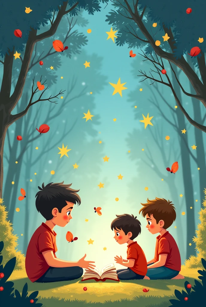 iños escuchando un cuento 📖👦👧
Un grupo de niños sentados en círculo alrededor de un adulto que les está leyendo un libro.
You can add thought bubbles with images of what the ren are imagining while listening to the story.
El poder de la literatura en la infancia 🌟📚
Un niño o niña abriendo un libro y de sus páginas salen personajes mágicos como hadas, dragons, talking animals and stars.
This represents how stories awaken ren's imagination.
Bebés y la literatura 👶🎵
Un adulto arrullando a un bebé mientras le canta una canción de cuna.
You can include musical notes and words floating in the air to symbolize the connection between language and literature.
Diversidad de libros para la infancia 📚🌍
Una estantería llena de libros de distintos tipos: Poetry, picture stories, informational books.
A choosing a book with curiosity and emotion.
game, arte y literatura combinados 🎭🎨
Un grupo de niños jugando mientras crean historias con títeres, painting or theater.
You can include elements such as rounds is, flying books and puppets telling stories.
If you have a preference, tell me and I can make a more specific sketch for you. 😊🎨