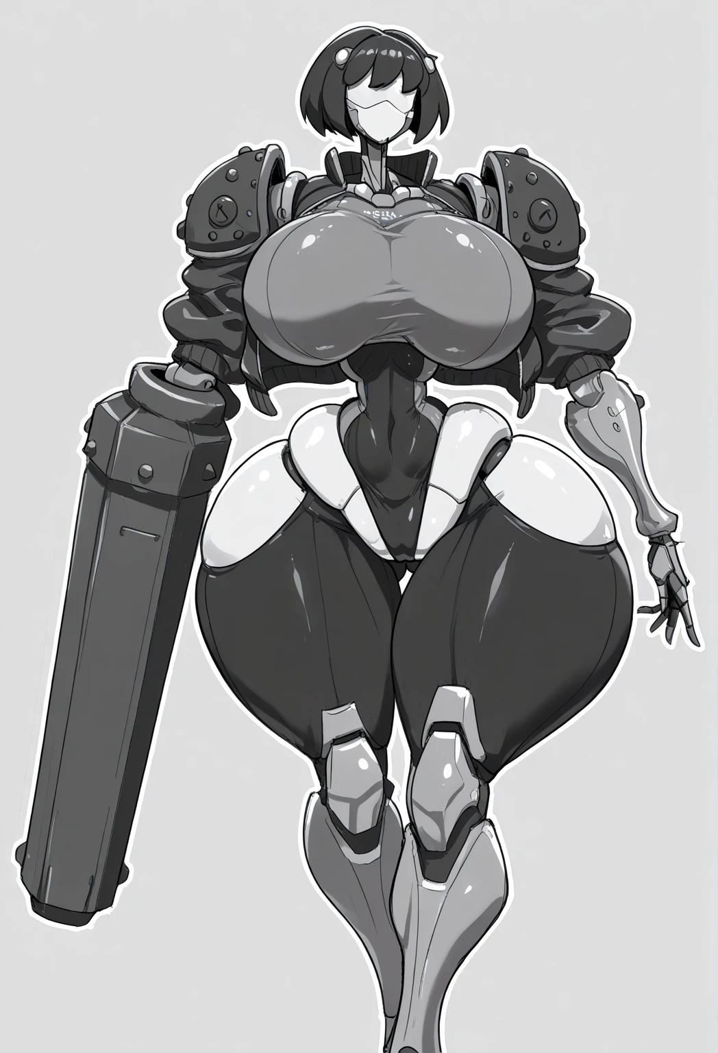 a white milf creature alien, big huge tits, very big ass, huge thighs, with a laser gun in his hand, black and full lips