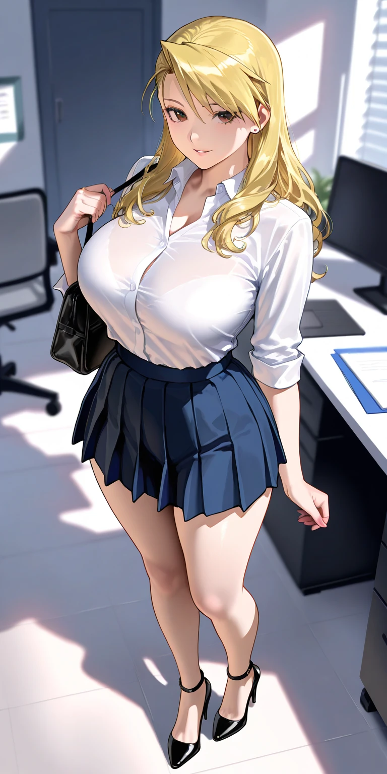 BREAK looking at viewer, BREAK (masterpiece:1.2), best quality, high resolution, unity 8k wallpaper, (illustration:0.8), (beautiful detailed eyes:1.6), extremely detailed face, perfect lighting, extremely detailed CG, (perfect hands, perfect anatomy),school,desk,tables,windows,soft light,rangiku matsumoto, long hair, (grey eyes:1.5), orange hair, mole, mole under mouth, parted bangs,skirt, shirt, cleavage, jewelry, school uniform, pleated skirt, necklace, chain, collar, short sleeves, grey skirt, white shirt,in middle,nipples see through,wet uniform,upskirt,showing panties,wet panties,camel toe,from below.