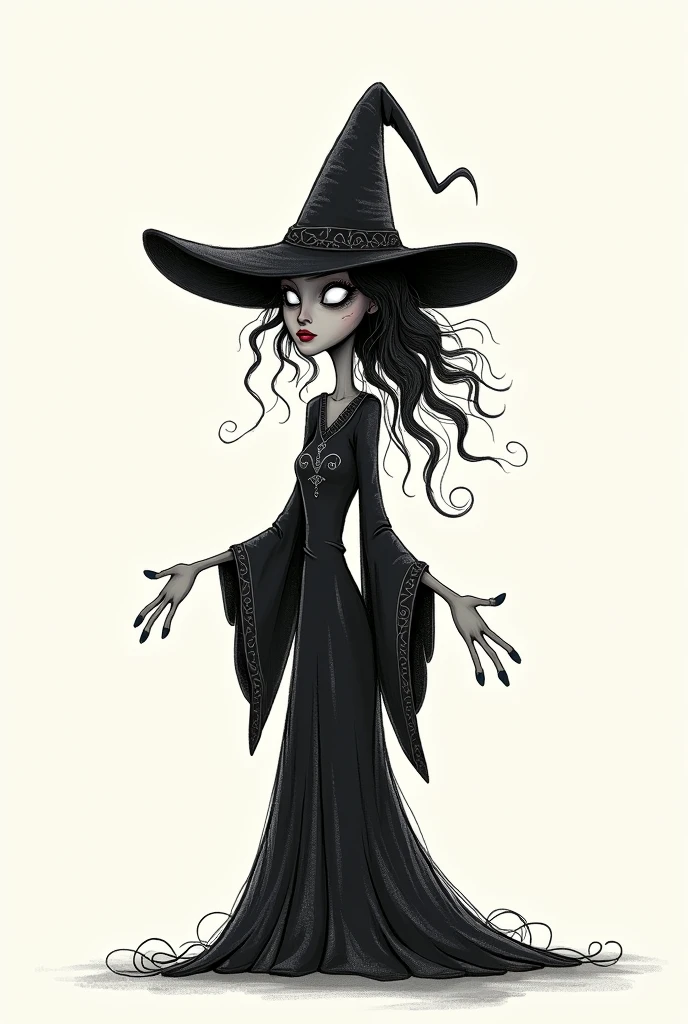 This is Sylvia, Witch. Her clothes are black. Her shoes are red. Her eyes are big and yellow. She has a great cleavage, Red Nose. She has a big mouth. she is scary!