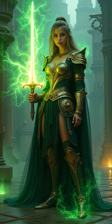Angelina jolie as Thena of Eternos, sexy Greek superheroine who is a demigoddess , green eyes and long dark brown hair. She wears a white and gold outfit , she has bracelets that are gold, and has long white boots with a golden outline . she holds a long spear , She also wears a golden cache around her waist.. portrait photography by , no estilo do realismo, shining skin, , natural lighting, Defined full lips. Muscular fitness female body (Therapy) (cookie smile) (shield on her back)
