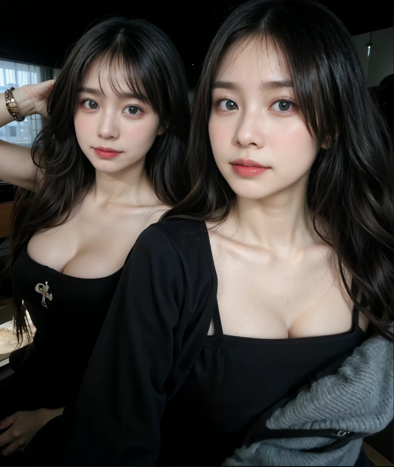 (A gorgeous beauty takes a commemorative photo:1.2)(grin,smile:1.1)(Beautiful Sweat:1.1)(16k, RAW Photos, Highest quality, masterpiece: 1.2),(Elegant hairstyle with glossy brown hair:1.2) Super detailed, Super Resolution, (Genuine, Genuine photos: 1.37), Portraiture, High-resolution RAW color photos, Professional photos, Very detailed, 8k wallpaper, Very detailed CG Unity 8k wallpaper, Very detailed beautiful girls, Very detailed faces, ((whole body)), beautiful woman, Huge breasts,(huge boobs:1.1) (Big Boobs:1.1), beautiful (Tight suit),high school girl, Korean Girls,(K-POP Female Idols), (Idol-class beauty)(Beautiful:1.1)(Inside the route bus)(30 years old)(Office lady outfit:1.1)(Commuting photos:1.2)gal,japanese gal(Commuting Photos:1.1)(from side)